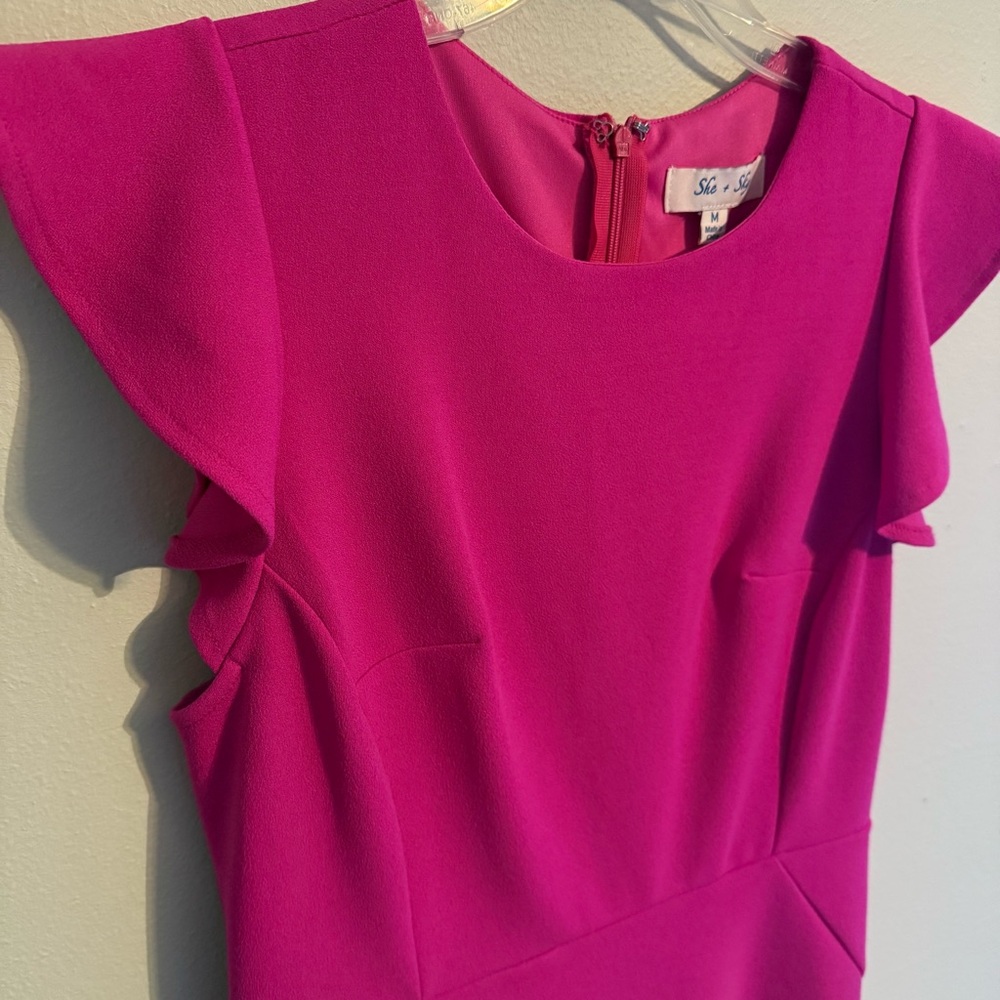 She + Sky | Hot Pink | Flutter Sleeve Dress | Size M